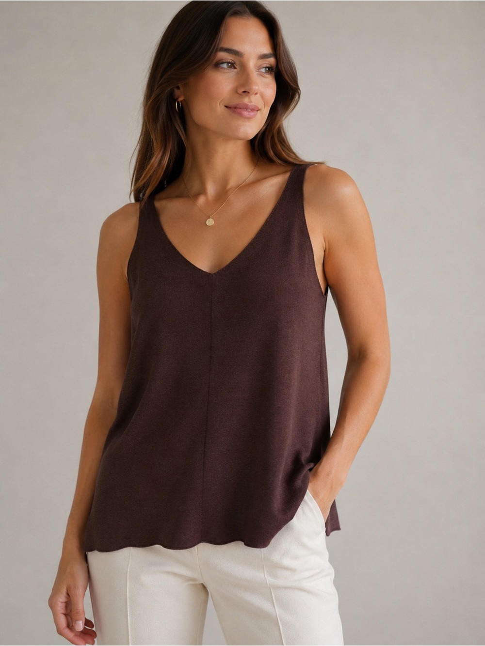 Ann Taylor Women’s Size Large Brown V-Neck Sleeveless Knit Tank Top